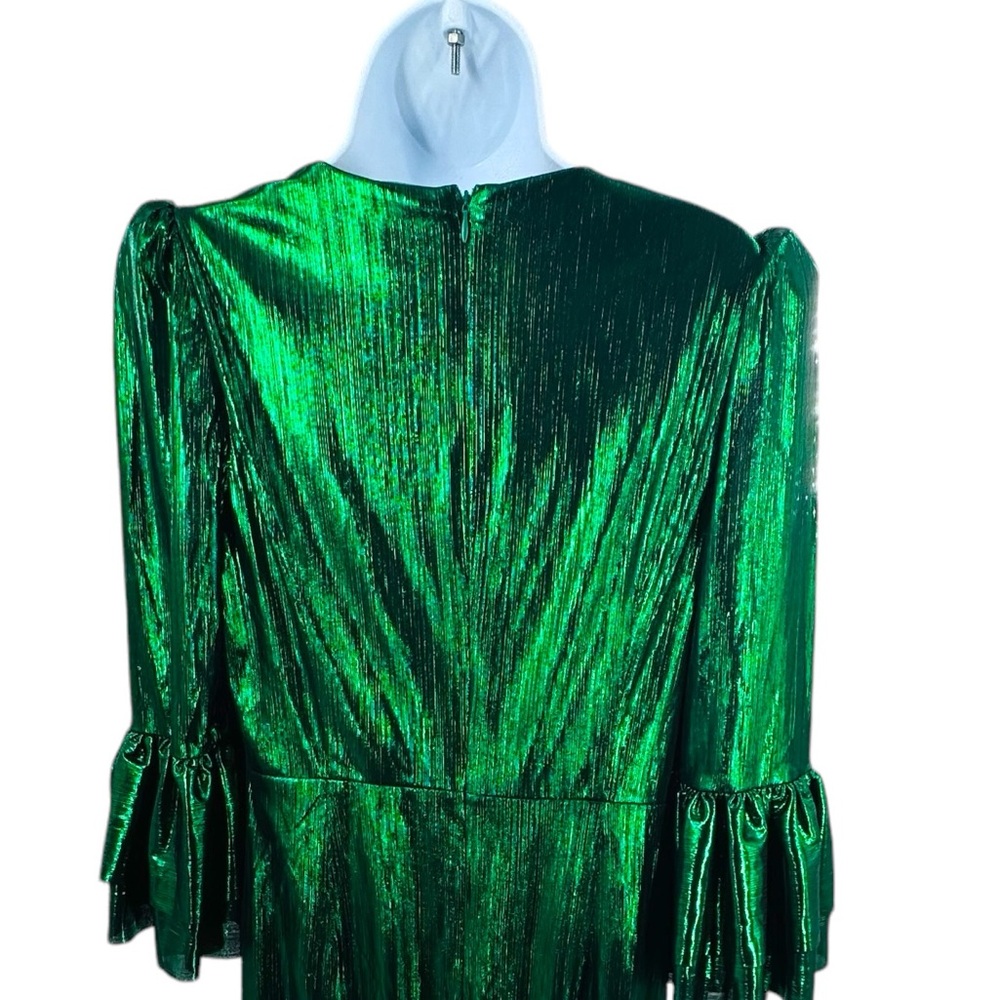 Pomander Place Lilith Emerald Crinkle Lurex Green Metallic Maxi Dress - Picture 5 of 6